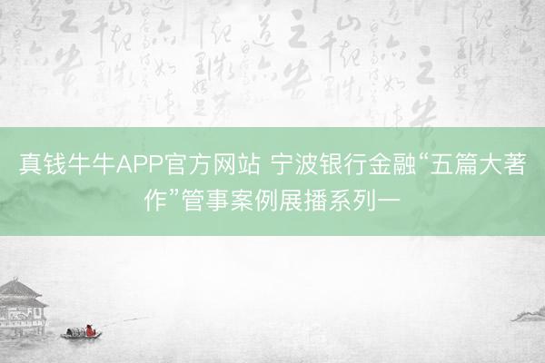 真钱牛牛APP官方网站 宁波银行金融“五篇大著作”管事案例展播系列一