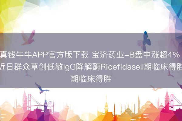 真钱牛牛APP官方版下载 宝济药业-B盘中涨超4% 近日群众草创低敏IgG降解酶RicefidaseII期临床得胜