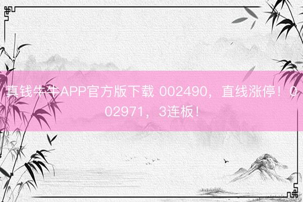 真钱牛牛APP官方版下载 002490，直线涨停！002971，3连板！